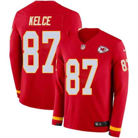Nike Chiefs #87 Travis Kelce Red Team Color Men Stitched NFL Limited Therma Long Sleeve Jersey